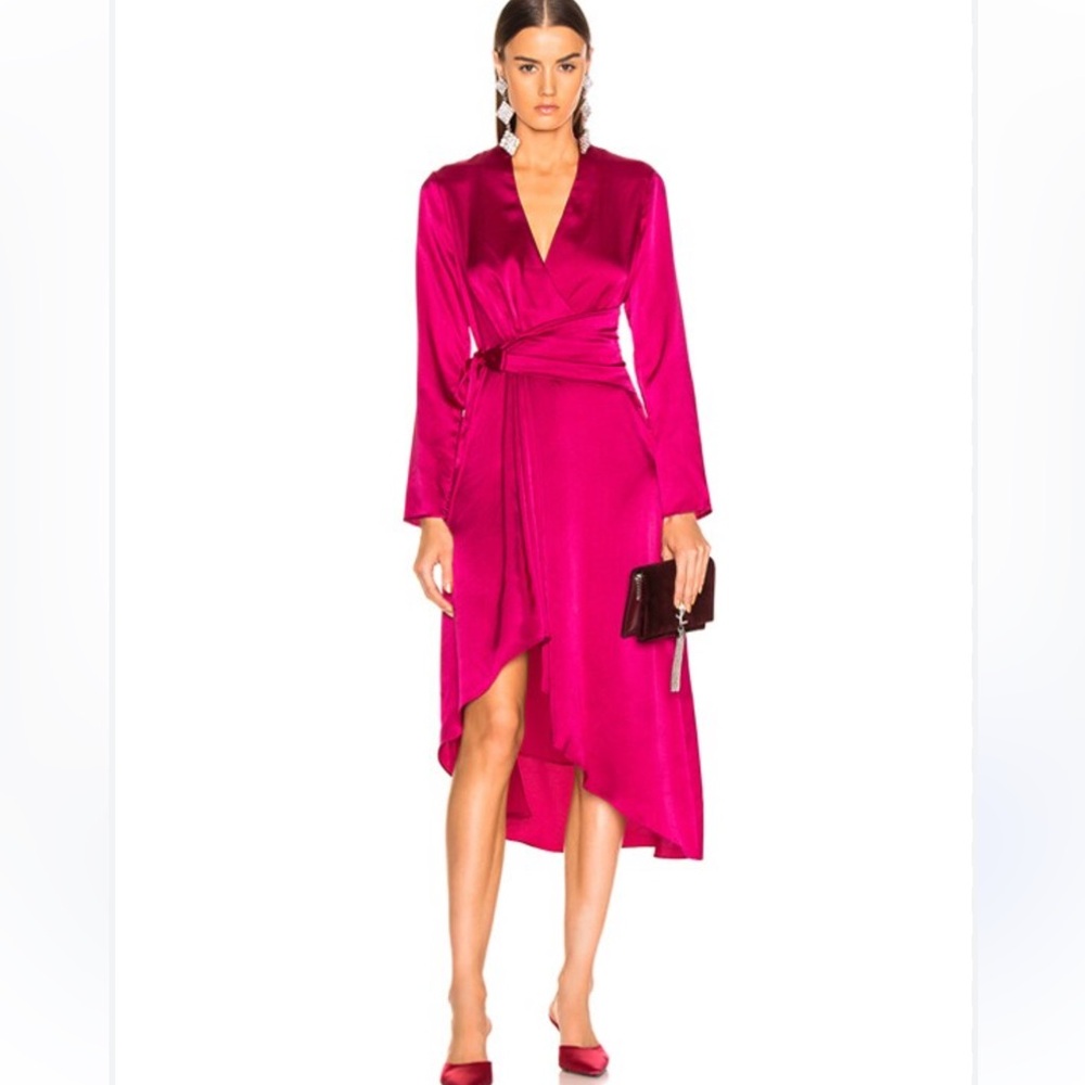 Equipment Fuchsia Wrap Midi Dress